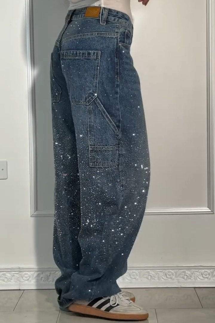 Wide Length Jeans With Starry Design-Legletic