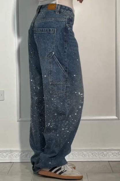 Wide Length Jeans With Starry Design-Legletic