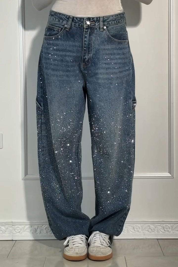 Wide Length Jeans With Starry Design-Legletic