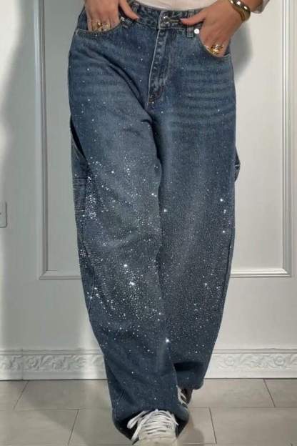 Wide Length Jeans With Starry Design-Legletic