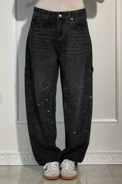 Wide Length Jeans With Starry Design-Legletic