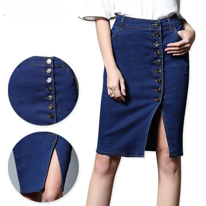 High Waist Women's Pencil Skirt With Buttons-Legletic