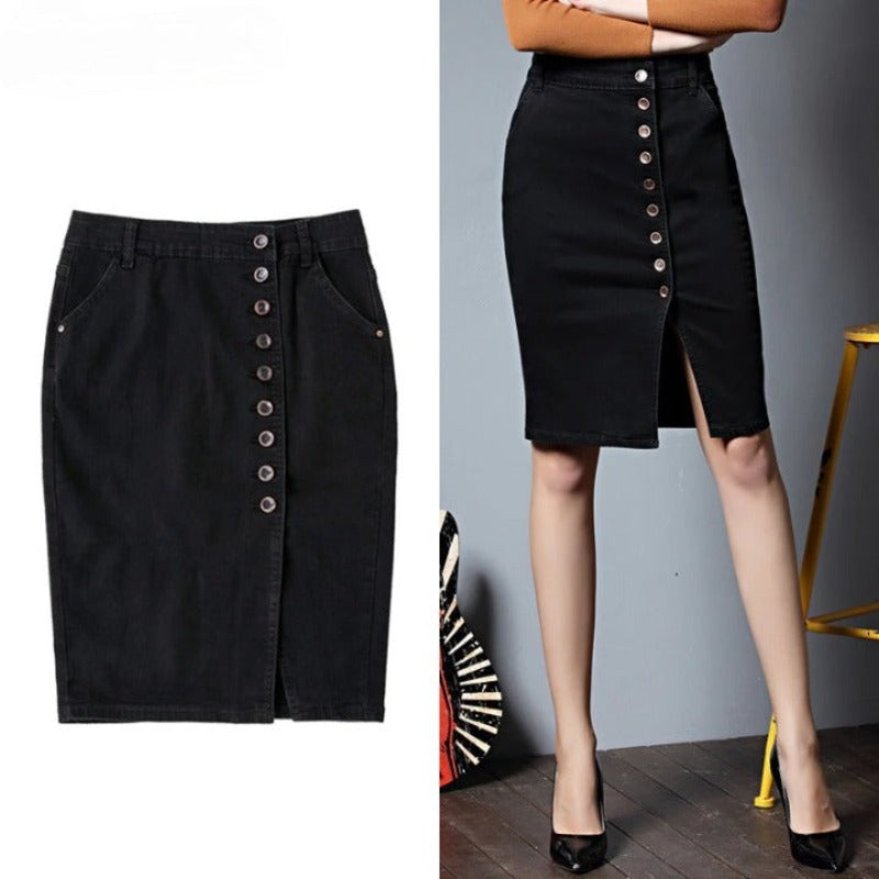 High Waist Women's Pencil Skirt With Buttons-Legletic