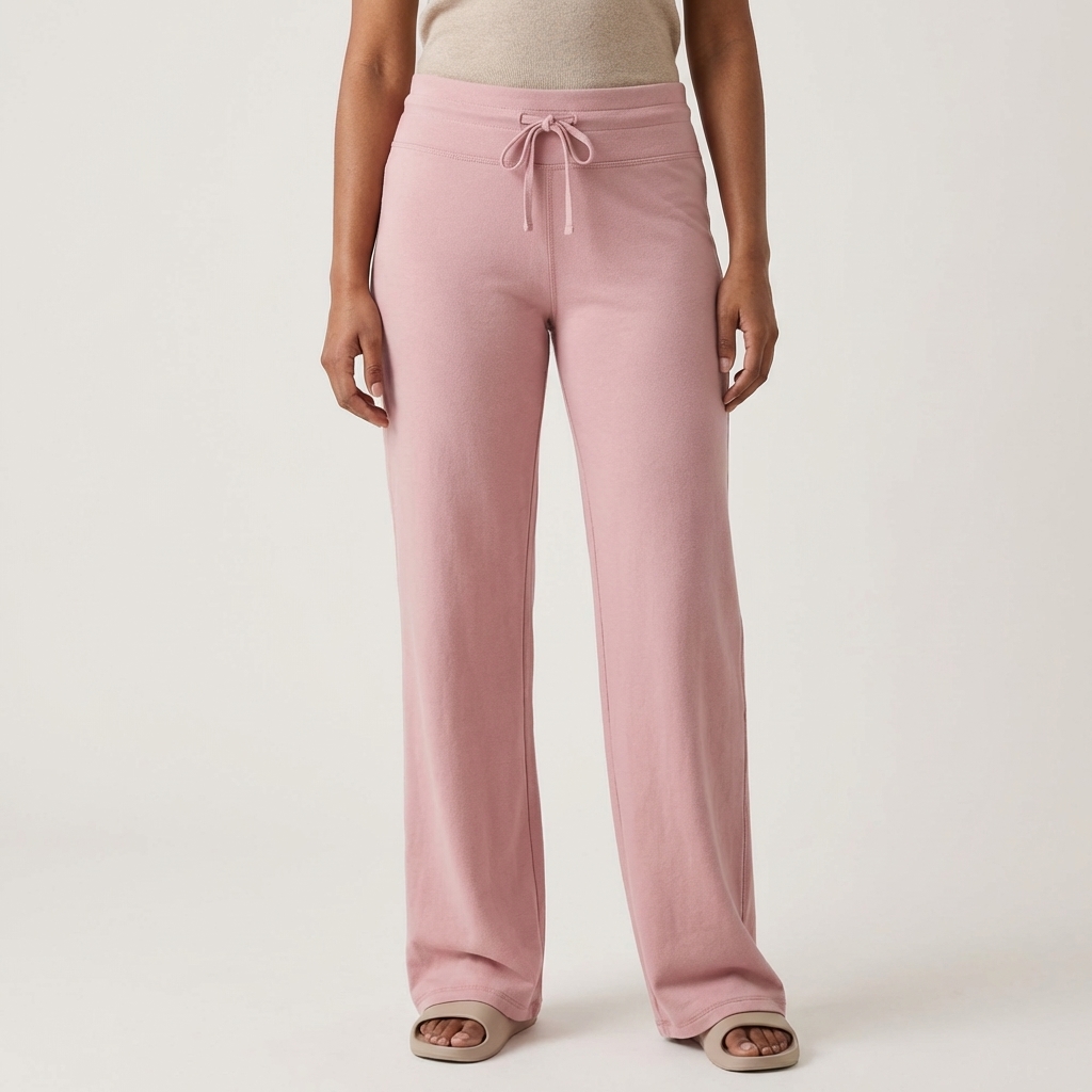 Solid Adjustable Drawstring Straight Fit Lounge Pants With Soft Stretch For Women