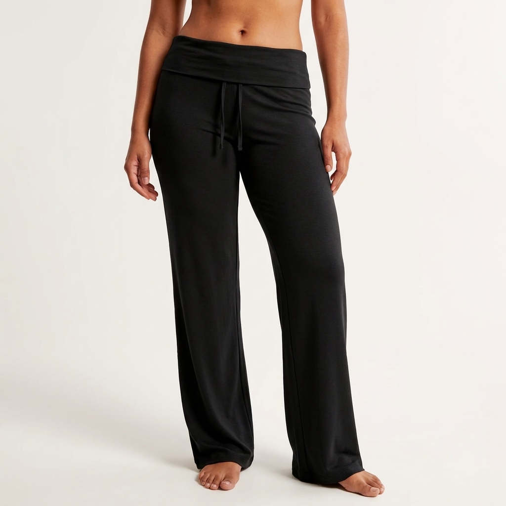 Solid Adjustable Drawstring Straight Fit Lounge Pants With Soft Stretch For Women