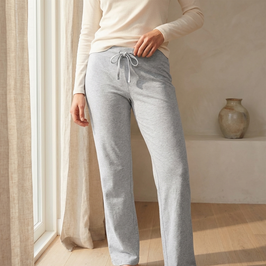 Solid Adjustable Drawstring Straight Fit Lounge Pants With Soft Stretch For Women