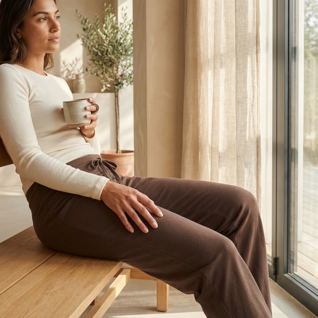 Solid Adjustable Drawstring Straight Fit Lounge Pants With Soft Stretch For Women