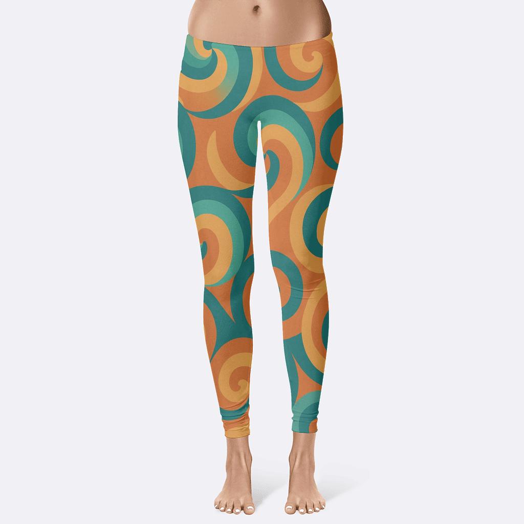 Asymmetrical Spiral Wave personalized print leggings