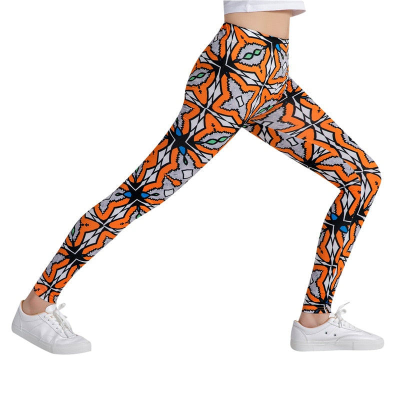 Orange Printed Leggings-Legletic
