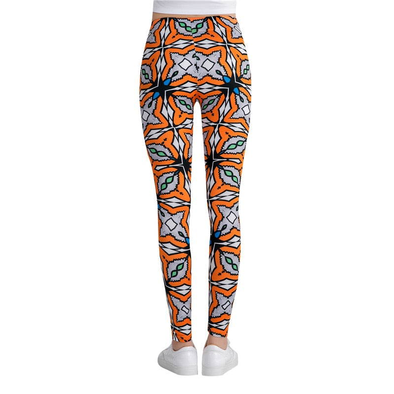 Orange Printed Leggings-Legletic