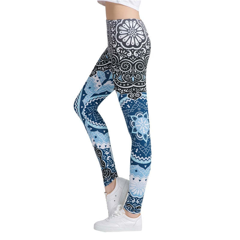 Black and Blue Mandala Print Leggings-Legletic