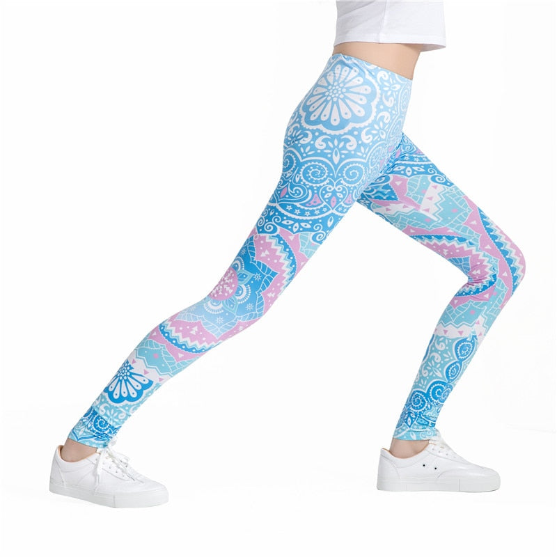 Blue Fitness Colorful Print Leggings-Legletic