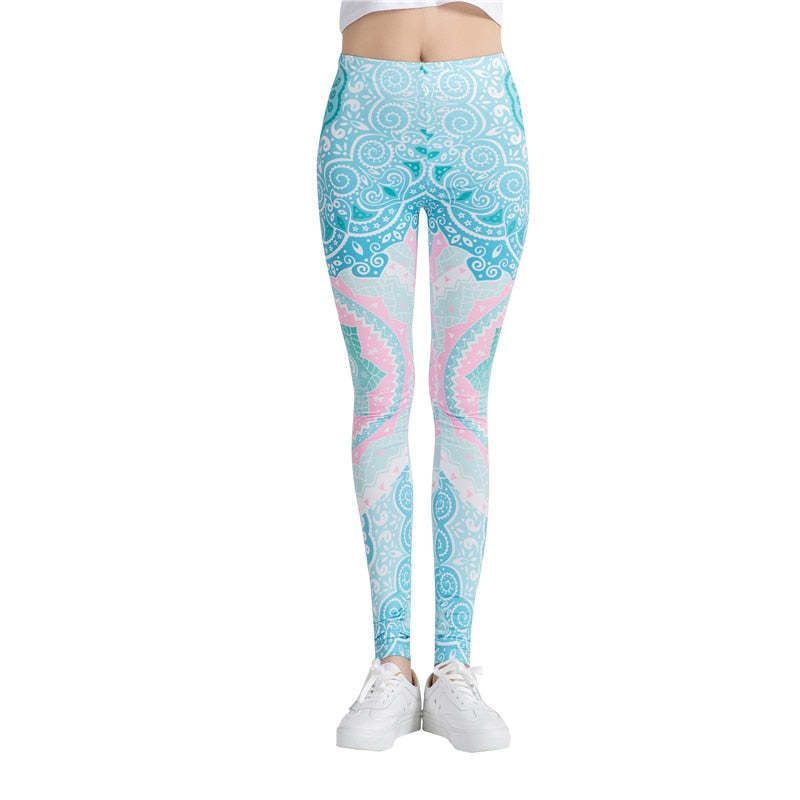 Sea Green Mandala Colorful Print Leggings-Legletic
