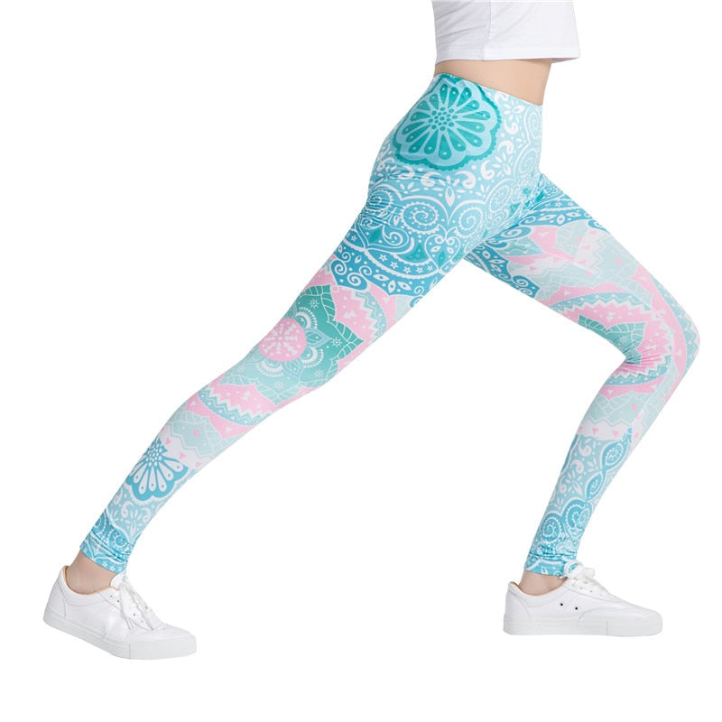 Sea Green Mandala Colorful Print Leggings-Legletic