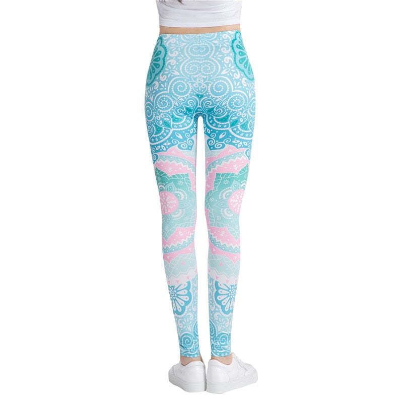 Sea Green Mandala Colorful Print Leggings-Legletic