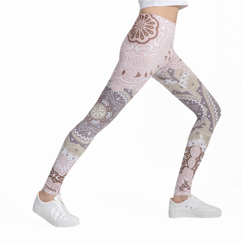 Mandala Beige Color Print Leggings-Legletic