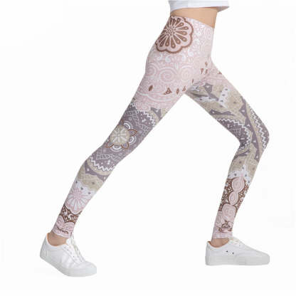 Mandala Beige Color Print Leggings-Legletic