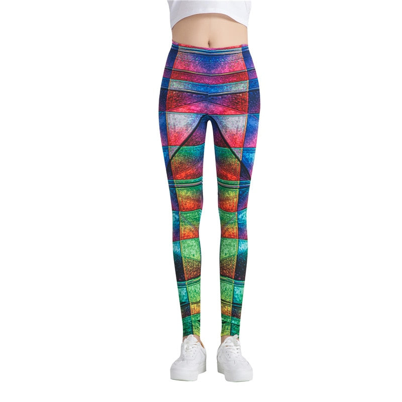 Geometric Boxes Colorful Print Leggings-Legletic