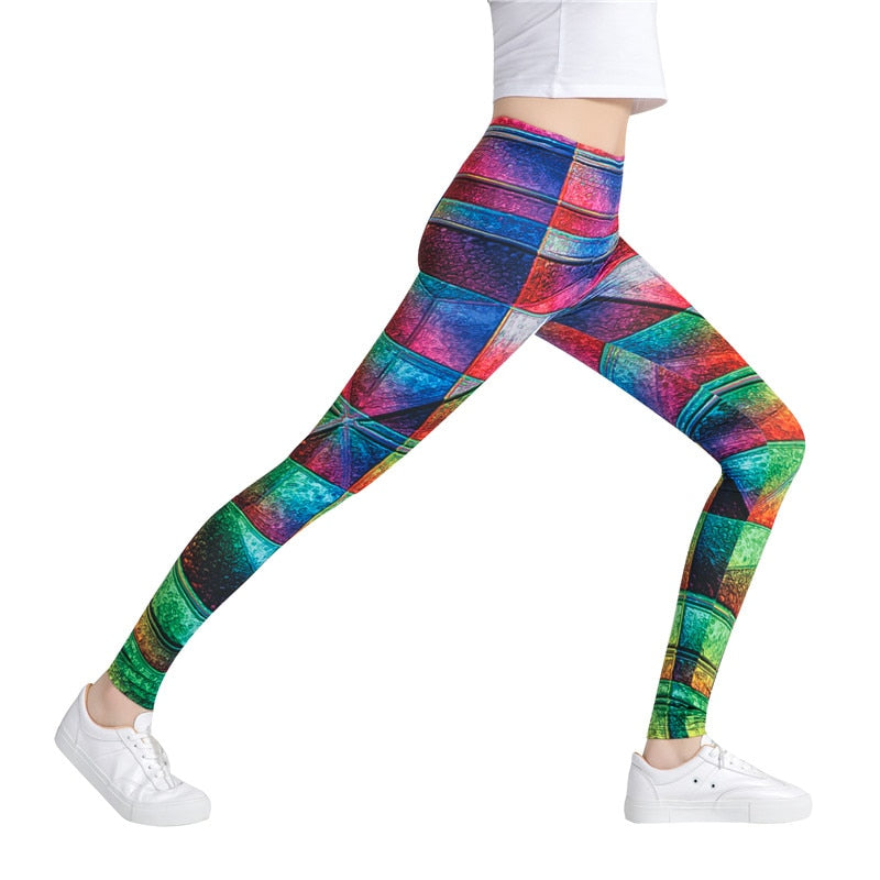 Geometric Boxes Colorful Print Leggings-Legletic