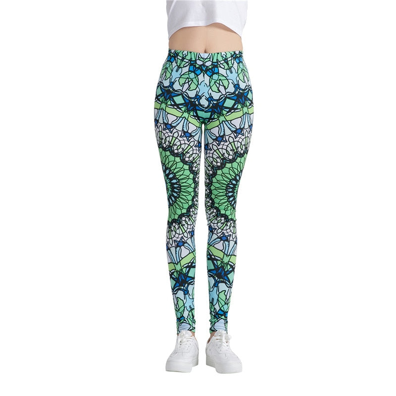 Abstract Green Colorful Print Leggings-Legletic