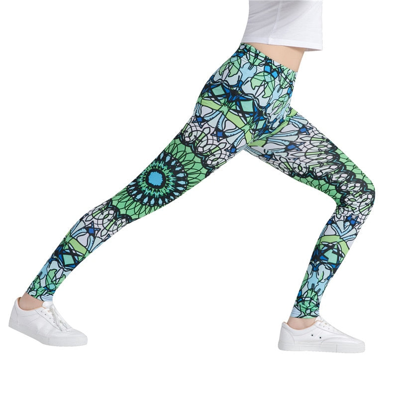 Abstract Green Colorful Print Leggings-Legletic