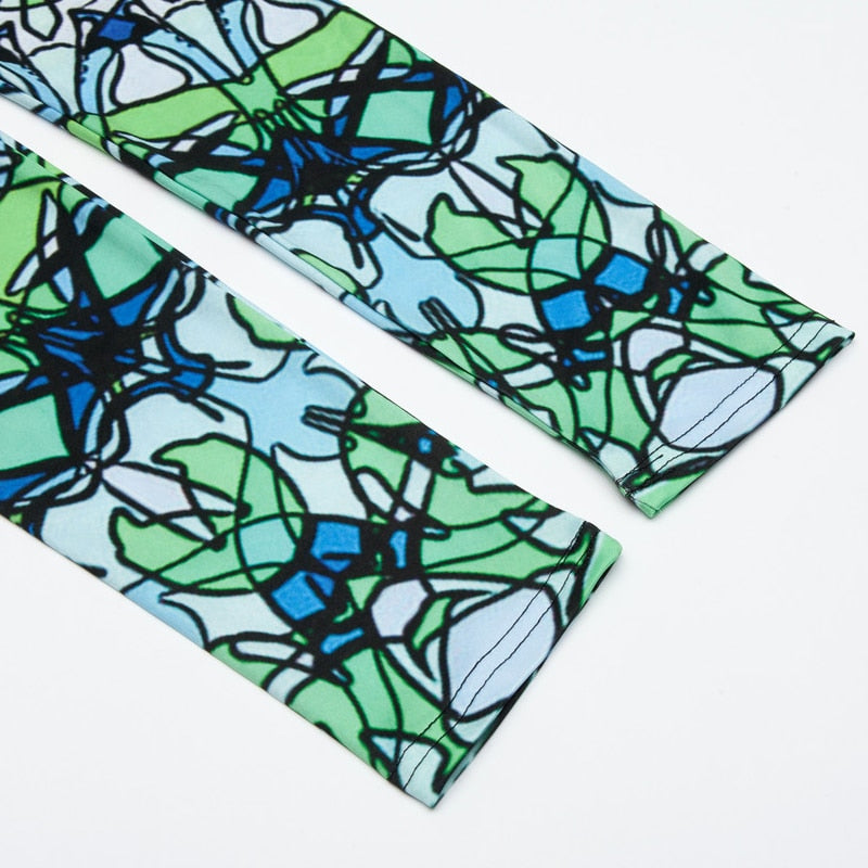 Abstract Green Colorful Print Leggings-Legletic