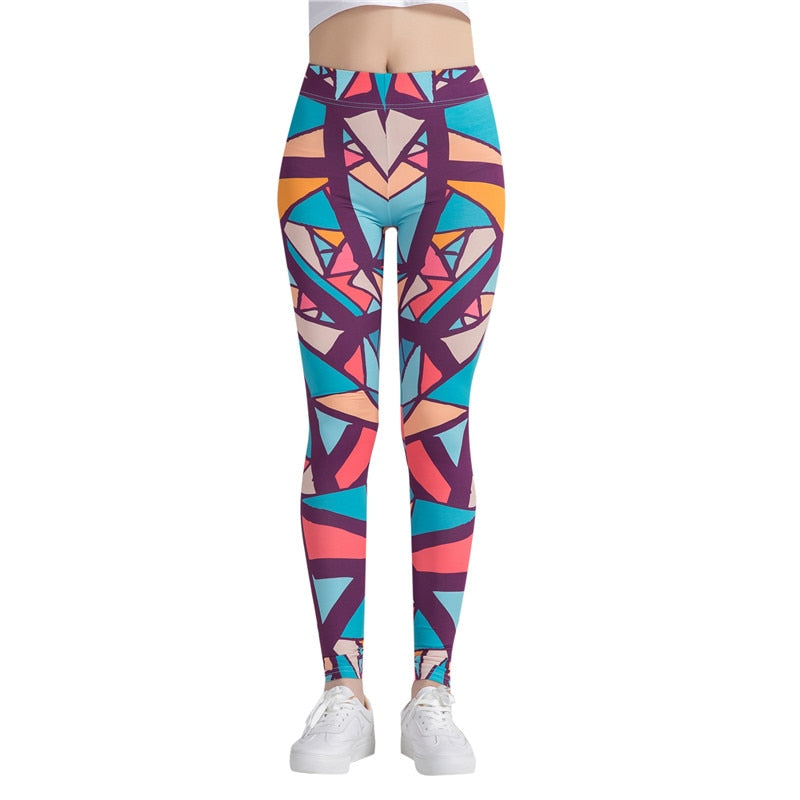 Abstract Blocks Colorful Print Leggings-Legletic