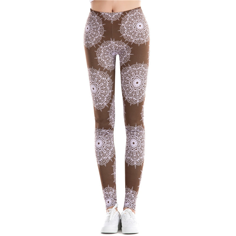 Brown Fitness Colorful Print Leggings-Legletic