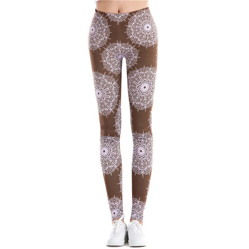 Brown Fitness Colorful Print Leggings-Legletic