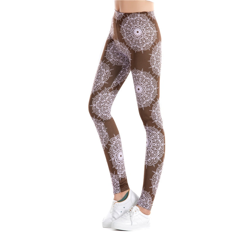 Brown Fitness Colorful Print Leggings-Legletic