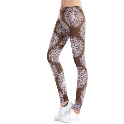 Brown Fitness Colorful Print Leggings-Legletic