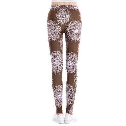 Brown Fitness Colorful Print Leggings-Legletic