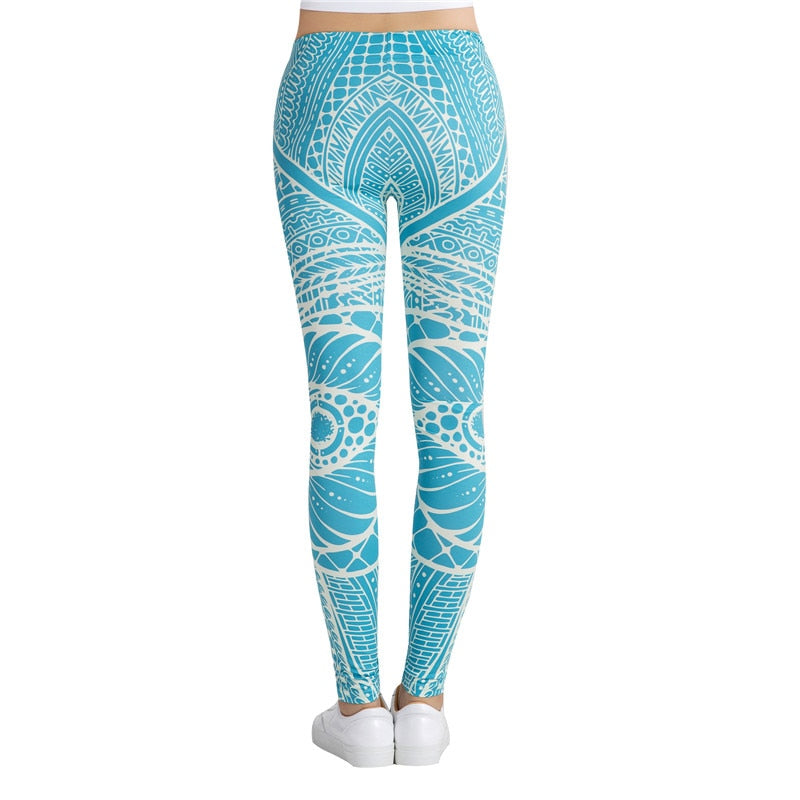 Blue & White Printed Leggings-Legletic