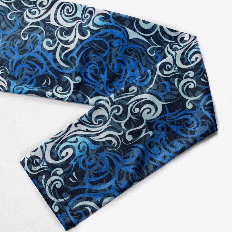 Japanese Blue Waves Printed Leggings-Legletic