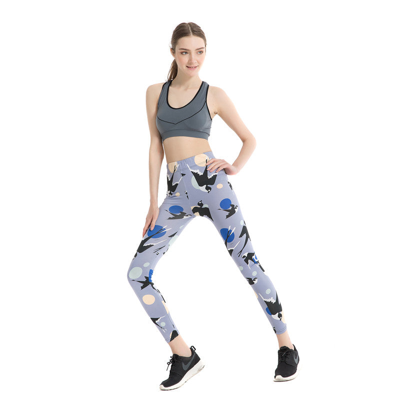 Black Bird Colorful Print Leggings-Legletic