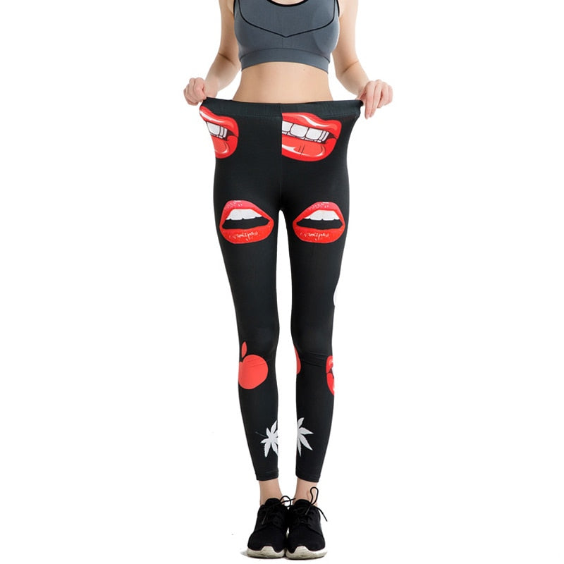 Red Lips Cartoon Colorful Print Leggings-Legletic