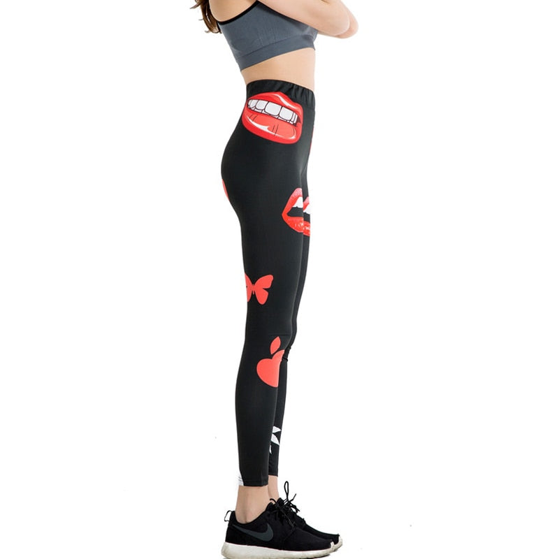 Red Lips Cartoon Colorful Print Leggings-Legletic