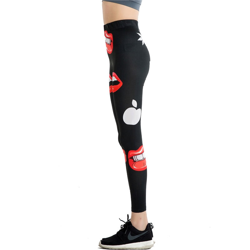 Red Lips Cartoon Colorful Print Leggings-Legletic