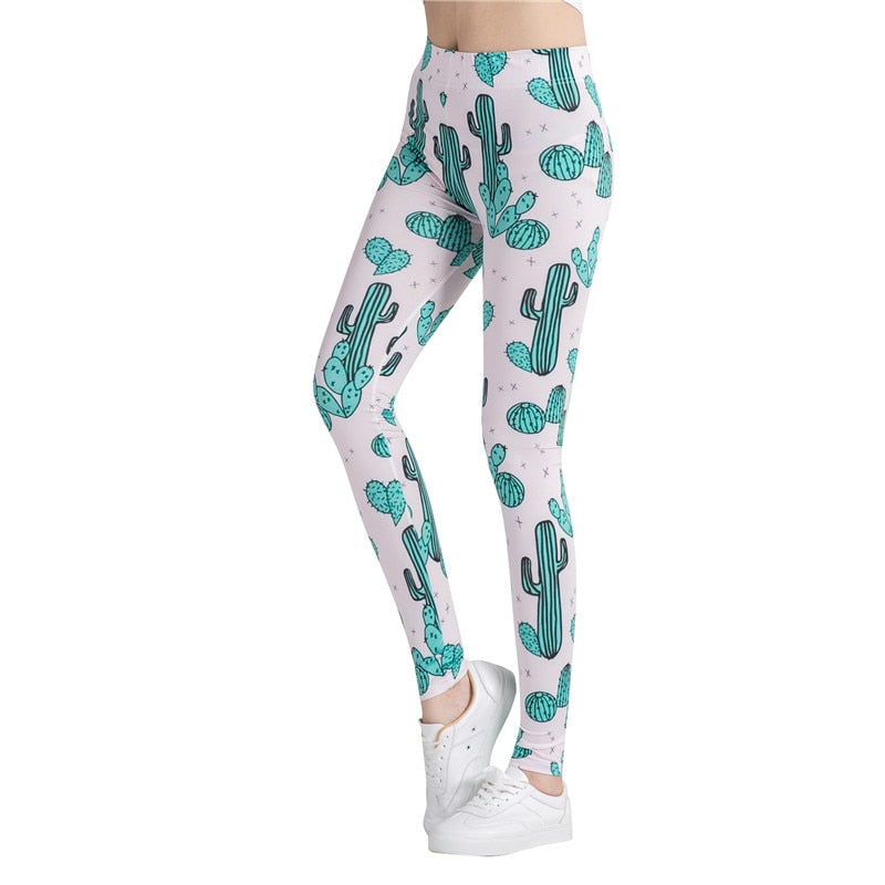 Blue Cactus Printed Leggings-Legletic
