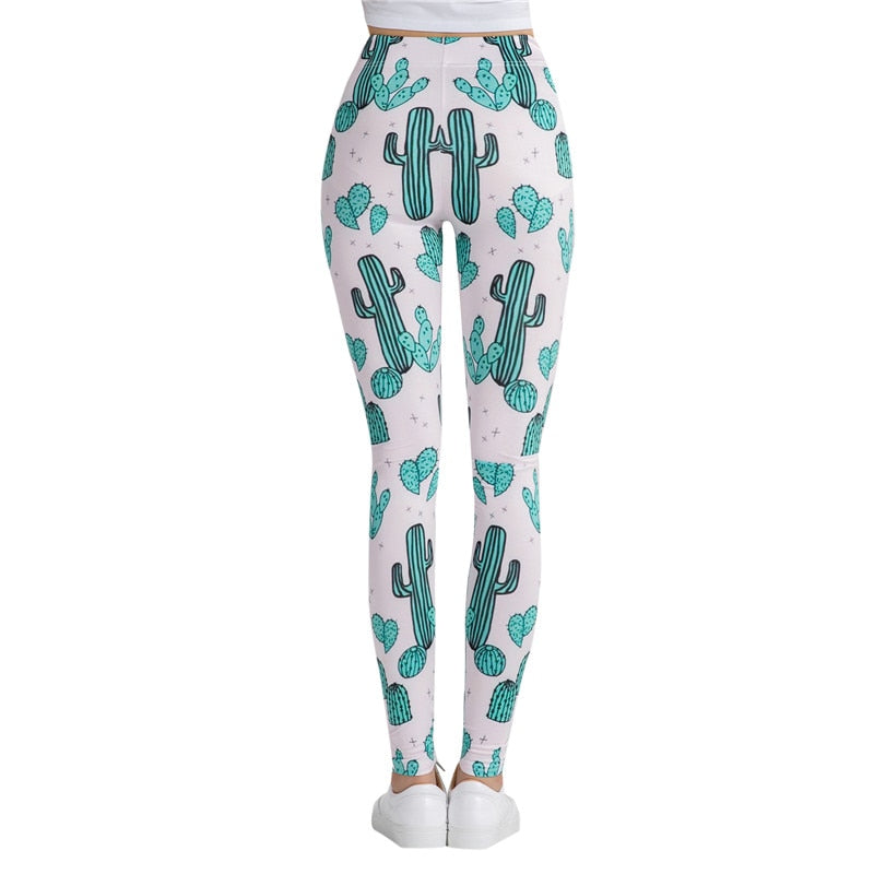 Blue Cactus Printed Leggings-Legletic