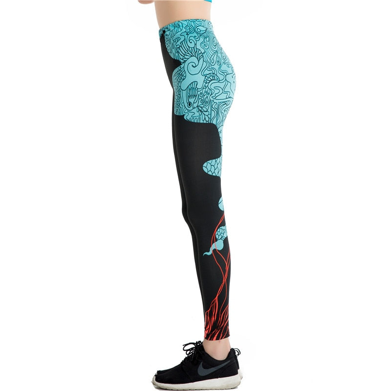 Asymmetry Tattoo Print Colorful Leggings-Legletic