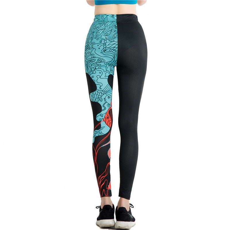 Asymmetry Tattoo Print Colorful Leggings-Legletic