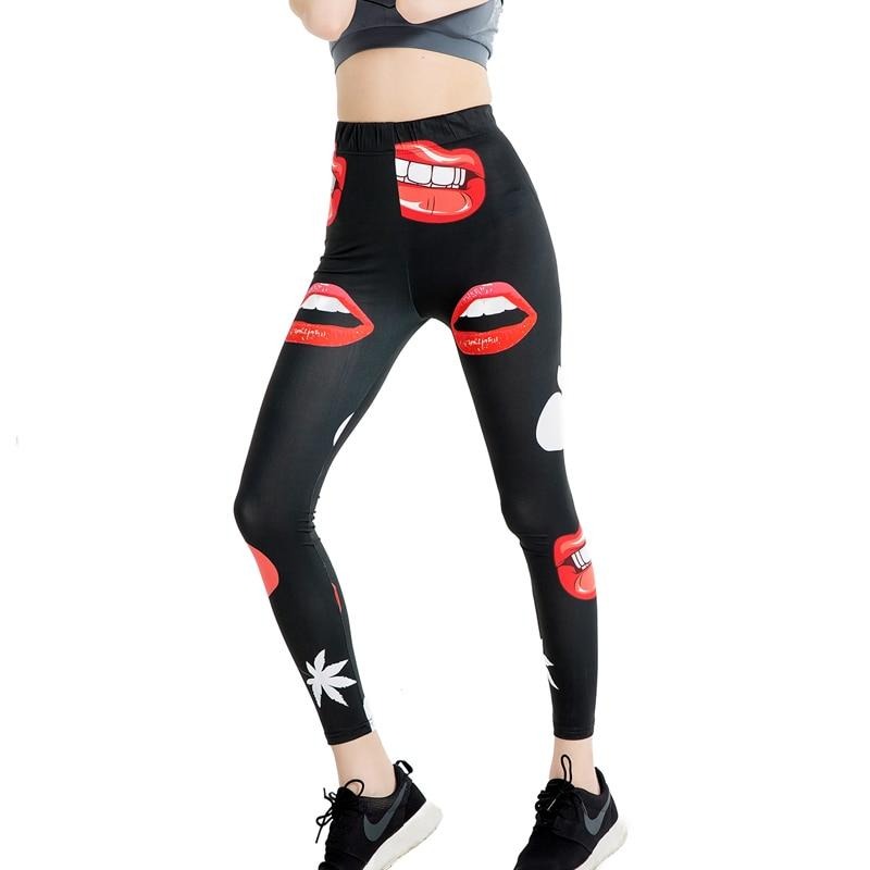 Red Lips Cartoon Colorful Print Leggings-Legletic