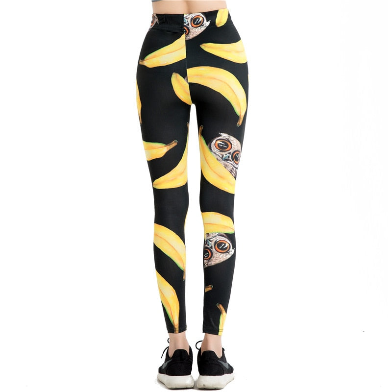 Owl & Banana Print Leggings-Legletic