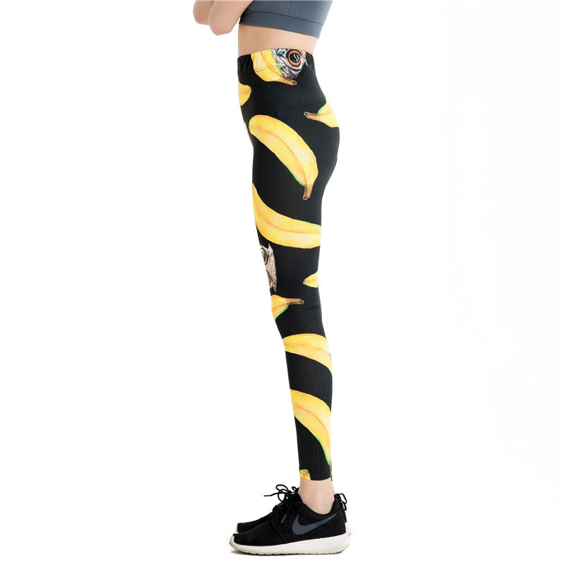 Owl & Banana Print Leggings-Legletic