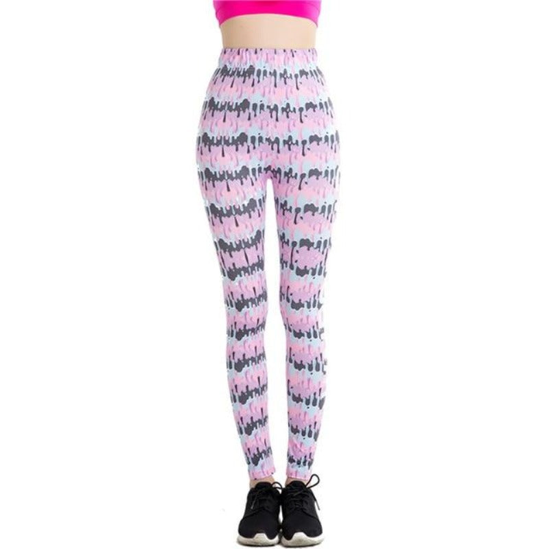 Paint Outflow Scrawl Colorful Print Leggings-Legletic