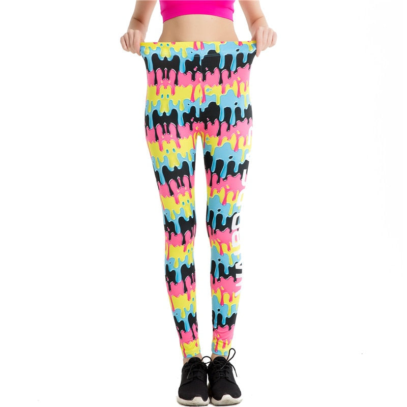 Punk Paint Stretch Colorful Print Leggings-Legletic
