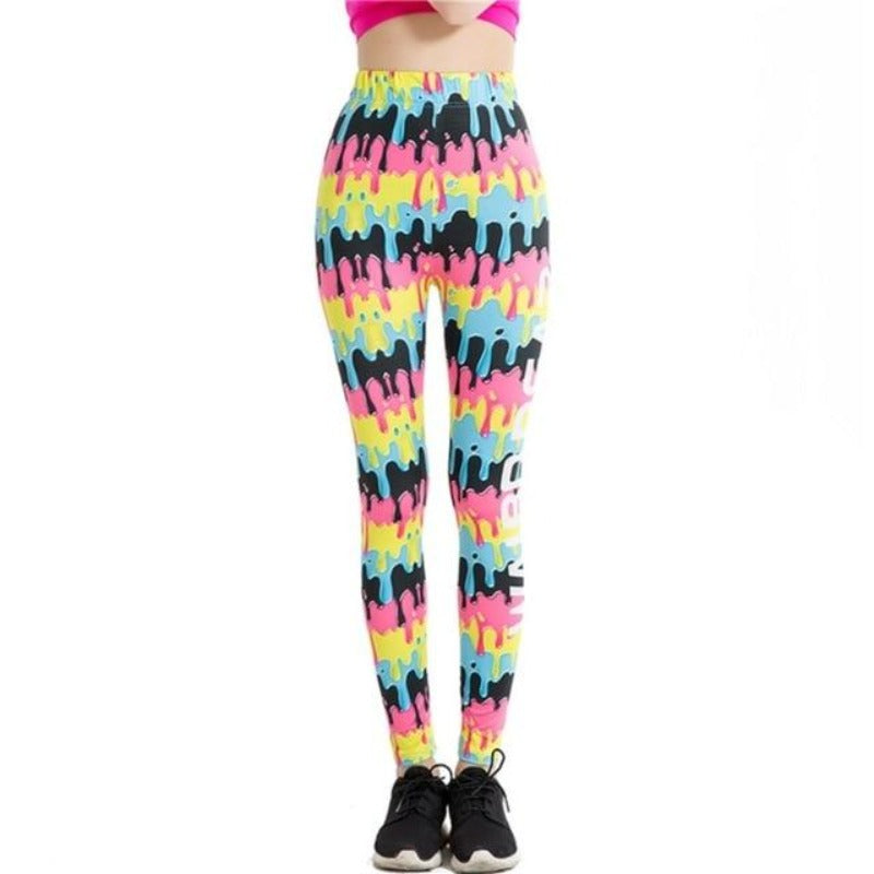 Punk Paint Stretch Colorful Print Leggings-Legletic