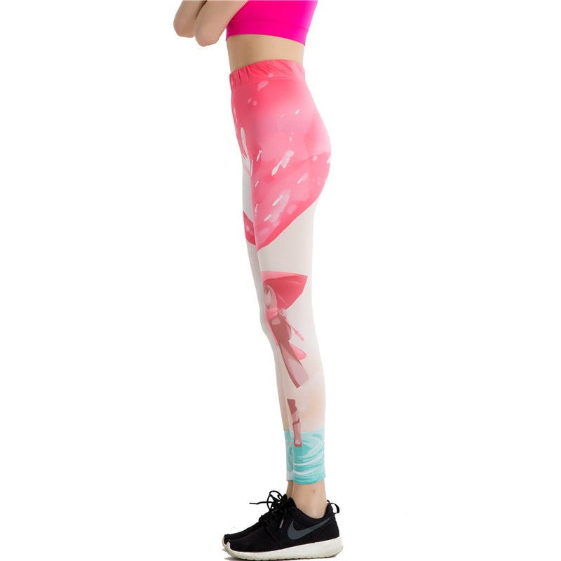 Pink and White Hip Print Colorful Print Leggings-Legletic