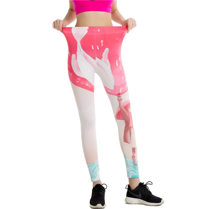 Pink and White Hip Print Colorful Print Leggings-Legletic